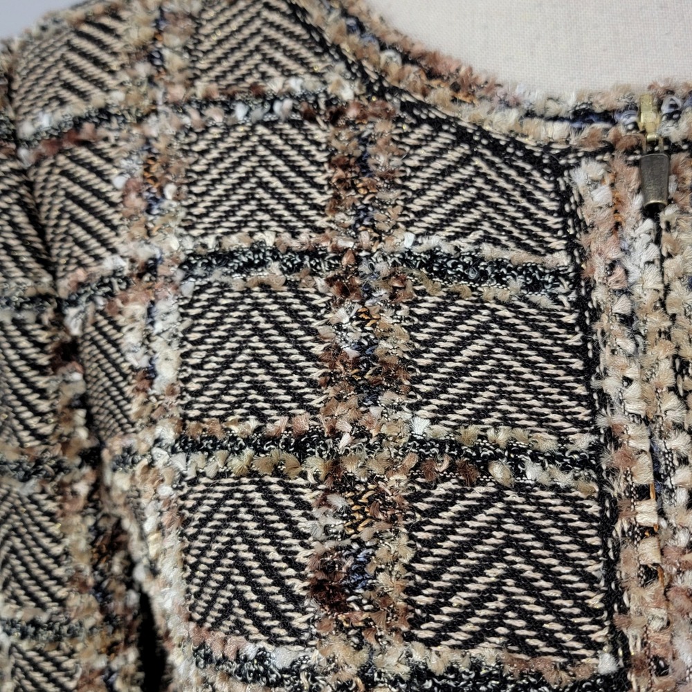St. John Knit Jacket Women 6 Brown Chevron Plaid Metallic Zip Front Old Money - Picture 9 of 16